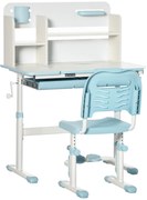 HOMCOM Birou și Scaun pentru Copii de +3 Ani cu Înălţime Ajustabilă și Masă Inclinabilă 80x52x88-109 cm și 35,5x44,5x66-80 cm Albastru | Aosom Romania