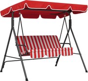 Outsunny Balansoar de Grădină 3 Locuri Acoperiș cu Înclinare Reglabilă Perne Șezut și Spătar Oțel Negru Poliester Roșu | Aosom Romania