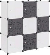Dulap de depozitare tip cub, cu 9 compartimente, negru și alb