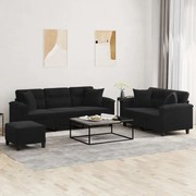 vidaXL Set de canapele cu perne, 3 piese, negru, microfibră