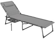 Outsunny Șezlong de Grădină Pliabil și Reglabil în 5 Poziții cu Măsuță Laterală, 60x190x31 cm, Gri | Aosom Romania