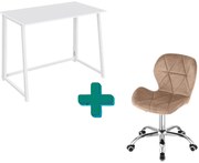 Set pentru birou – birou pliabil ZARIMO 80×40 cm alb + scaun de birou AVOLA VELVET maro deschis