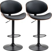 HOMCOM Set de 2 Scaune de Bar cu Spătar Reglabil pe Înălțime, Lemn și Piele Ecologică, 53x52x92-112 cm, Negru | Aosom Romania