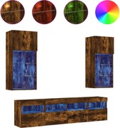 vidaXL Unități de perete TV cu LED-uri, 5 piese, stejar fumuriu, lemn