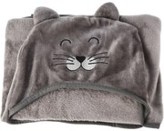 Pătură fleece pentru copii cu glugă Cat gri , 70 x100 cm