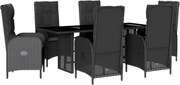 vidaXL Set mobilier de grădină cu perne, 7 piese, negru, poliratan
