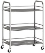 HOMCOM Cărucior de bucătărie cu 3 rafturi pe roți, cu mânere, argintiu | Aosom Romania