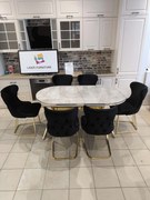 SET STELLA NEGRU CU AURIU MASA+6 SCAUNE, BLAT GRI