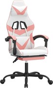 vidaXL Scaun de gaming cu suport picioare, alb/roz, piele ecologică