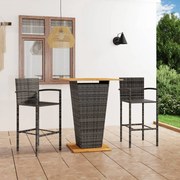 vidaXL Set mobilier de bar de grădină, 3 piese, gri