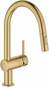 Baterie bucatarie cu dus extractibil Grohe Minta auriu periat Cool Sunrise
