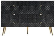 Comodă cu 6 sertare, cu model geometric și mânere în formă de diamant, pentru dormitor și living, 120x40x80 cm, Negru