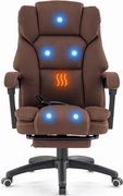 Scaun directorial, Masaj si Incalzire in 7 puncte, spatar rabatabil, suport pentru picioare, material textil premium, Maro inchis