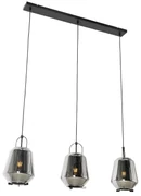 Lampă suspendată neagră cu sticlă fumurie 23 cm ovală cu 3 lumini - Kevin
