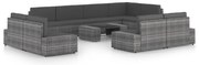 vidaXL Set mobilier de grădină cu perne, 10 piese, gri, poliratan