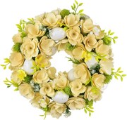 Coroniţă de primăvară cu flori din lemn şi ouă 30 cm