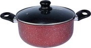 Cratita cu capac din sticla Rosberg R51318G22, 22x8,5 cm, 2.8 L, Finisaj marmura, Inductie, Bordeaux melange