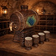 Set butoi de 3,5 litri cu 4 pahare de 100 ml din ceramica