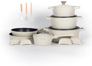 Set oale si tigai marmorate 14 piese Royaly Line RL OS1014 Crem