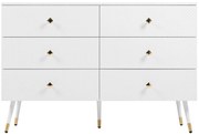 Comodă cu 6 sertare, cu model geometric și mânere în formă de diamant, pentru dormitor și living, 120x40x80 cm, Alb