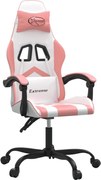 vidaXL Scaun de gaming pivotant, alb și roz, piele ecologică