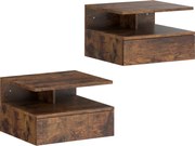 HOMCOM Set de 2 Noptiere Suspendate cu Sertar și Raft Deschis, 35x32x22.5 cm, Maro Rustic | Aosom Romania