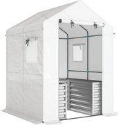 Outsunny Seră pentru roșii seră din folie cu jardinieră înaltă ușă rulantă fereastră acoperiș înclinat 141 x 141 x 190 cm Alb | Aosom Romania