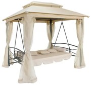 Foisor de gradină cu balansoar, canapea 3 locuri, pavilion gradina cu plasa tantari, cadru metalic, 252x175x250 cm, Bej