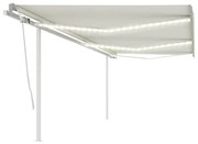 vidaXL Copertină retractabilă manual cu LED, crem, 6x3 m