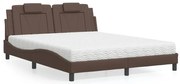 vidaXL Pat cu saltea, maro, 160x200 cm, piele ecologică