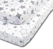Set 2 cearceafuri din bumbac cu elastic  roata pentru patut 120x60 cm Kidizi Galaxy Grey Pink Stars