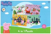 Puzzle pentru copii 4 in 1 PEPPA PIG si Spritul Craciunului, 19x29 cm