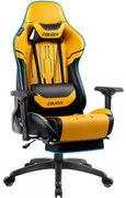 DOWINX Scaun gaming, ergonomic, pernă lombară cu masaj, spatar inalt, suport pentru picioare, piele PU matlasata, respirabila, cotiere 4D, rezistent 150 kg, Galben