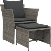 vidaXL Scaun de grădină cu taburet, gri, poliratan