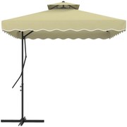 Outsunny Umbrelă Suspendată cu Copertină Dublă, Deschidere cu Manivelă, Bază în Cruce şi Falduri, 2.5x2.5 m, Bej | Aosom Romania