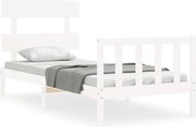 vidaXL Cadru de pat cu tăblie single, alb, lemn masiv