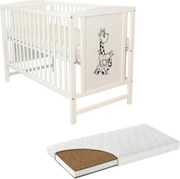 RESIGILAT Patut din lemn masiv 120x60 cm Bria alb si saltea cocos LUX 120x60x9 cm, reglabil pe 3 nivele, certificat EN71