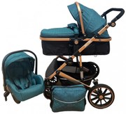 Carucior 3 in 1 cu scoica auto, transformabil, reversibil, cu roti cauciuc, 0-36 luni - CPC-37-turcoaz