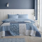 Cuvertură albastră matlasată din bumbac 220x230 cm Floral Patchwork – Bianca