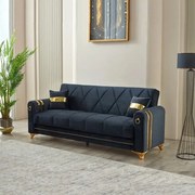 Canapea extensibila cu lada de depozitare 220x87x93 cm , detalii aurii –Camara