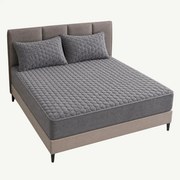 Set lenjerie de pat plusata, husa cu elastic si 2 fete de perna, Gri