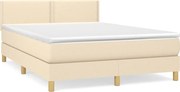 vidaXL Pat box spring cu saltea, crem, 140x200 cm, textil