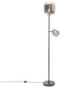 Lampa de podea neagră cu auriu cu sticlă fumurie cu 2 lumini - Zuzanna