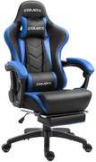 DOWINX Scaun gaming, ergonomic, suport lombar cu masaj, spătar rabatabil, tetieră, suport pentru picioare, rezistent 150 kg, piele PU, Negru/Albastru