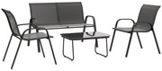Outsunny Set Mobilier de Grădină din 4 Piese cu Canapea, 2 Scaune Stivuibile și Măsuță de Cafea, 113x66x79 cm, Negru | Aosom Romania