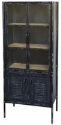 Vitrină metalică cu uși din sticlă, finisaj negru antichizat, stil industrial