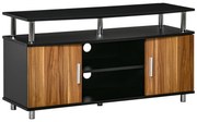 Mobilier TV cu 2 Rafturi si 2 Dulapioare din PAL, Picioare rotunde din Otel, sustine maxim 80kg, Negru-Maro 105x40x55cm HOMCOM | Aosom Romania