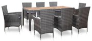 vidaXL Set mobilier de exterior cu perne, 9 piese, gri, poliratan
