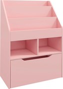 HOMCOM Bibliotecă pentru Copii cu Rafturi, Sertar și Roți, Raft pentru Jucării și Cărți, 60x29.9x90 cm, Roz | Aosom Romania