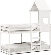 vidaXL Pat supraetajat cu acoperiș, alb, 90x190 cm, lemn masiv de pin